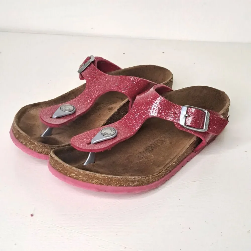 Birkenstock Gizeh Pink Cosmic Glitter Sandals Youth Girls Sz EU 31 13 Narrow